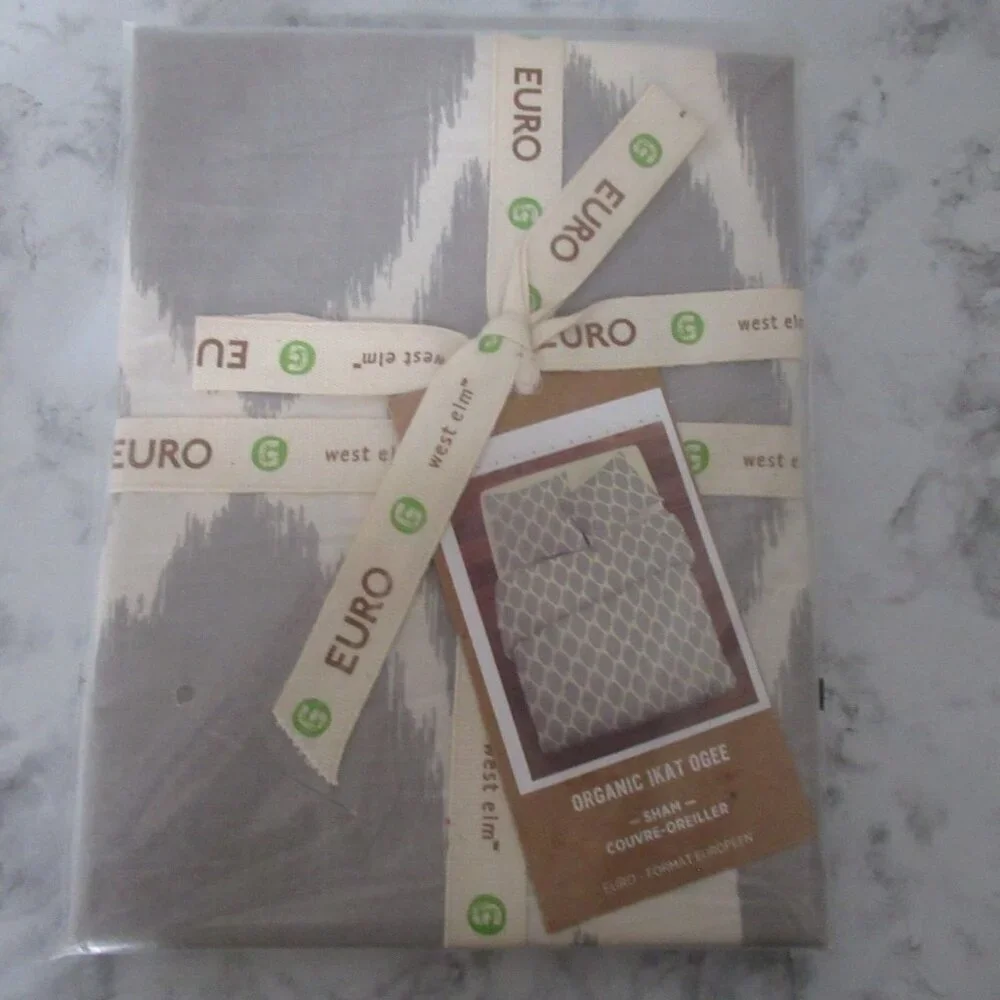New West Elm Euro Pillow Sham Gray Ikat Ogee Organic Modern